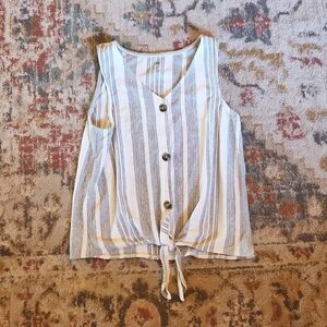 DIP - Button up, Tie, Sleeveless Stripped Shirt , Size L